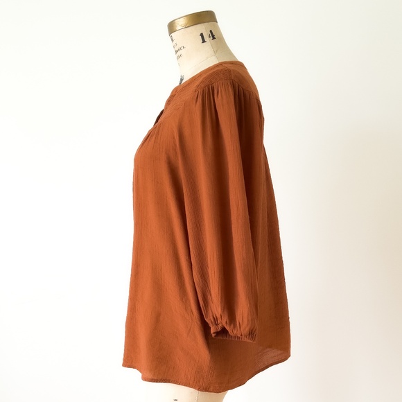 Burnt Orange Boho Chic Peasant Blouse - Size Large - Smock Top in Rust - Picture 5 of 7